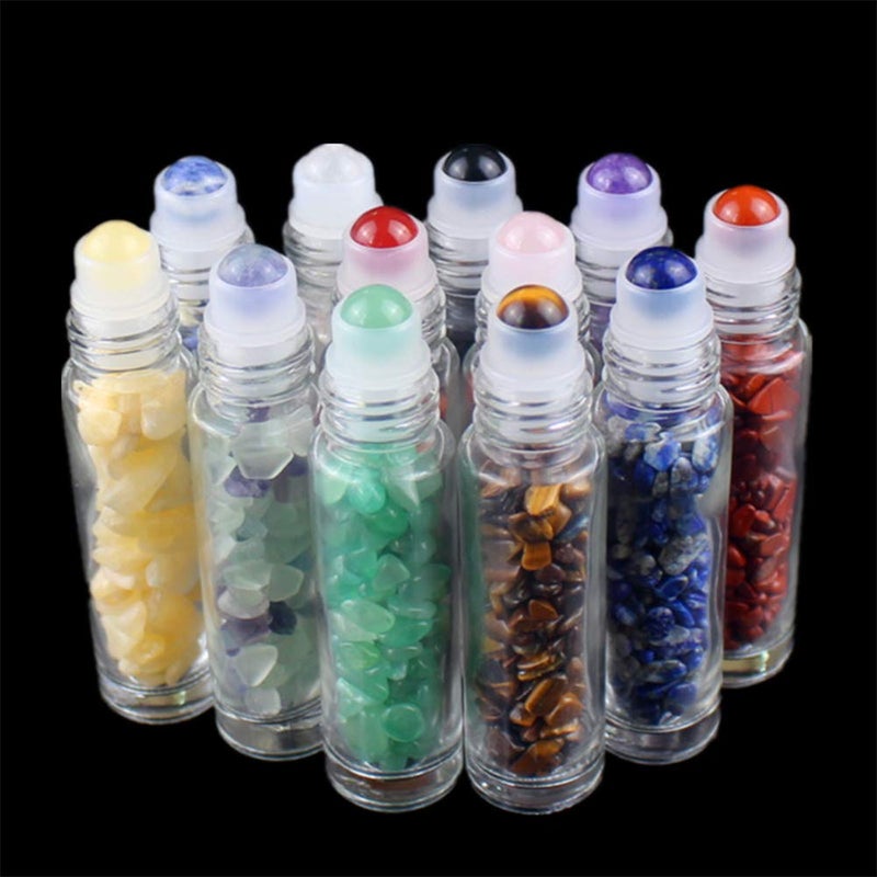 USRommaner 5 Pack 10ml Clear Roll On Bottles With Natural Chakra Crystal Chips for Essential Oils,Perfume Glass Roller Bottles Container Bamboo Lid,Crystal Roller,Pipette&Opener Included (Black Obsidian) - Image 5